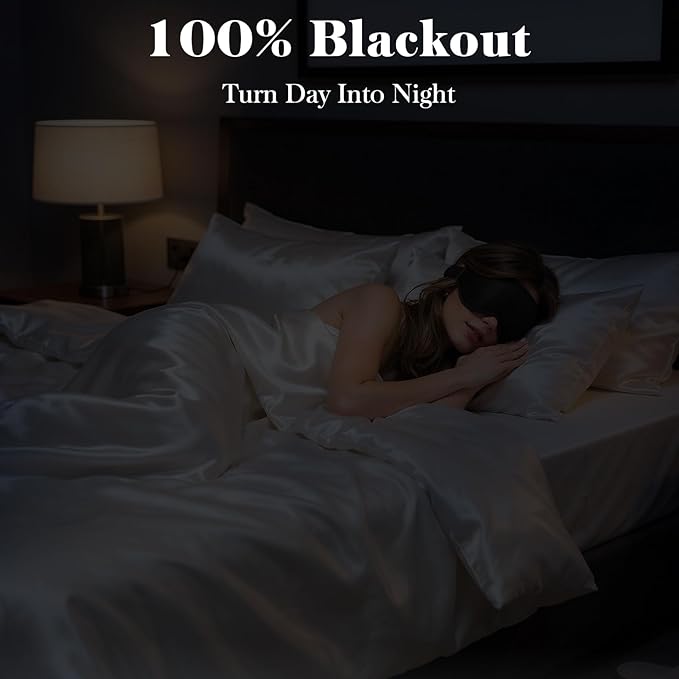 3D Eye Mask Sleep Mask for Men & Women, 100% Pressure-Free & Light Block-Out Eye Mask for Sleep with Easy Adjustable Strap, Night Eye Cover for Travel, Black