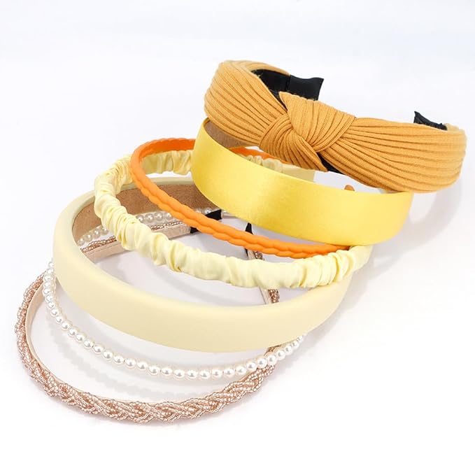 AHONEY 7 Pack Yellow Headbands for Women Girls Headbands Trendy Non Slip Hairbands Cute Hair Accessories Multi-style Headband Pack Diademas Para Mujer (Yellow)