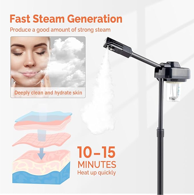 OmySalon Professional Facial Steamer for Esthetician Spa Home Salon, face Steamer for Facial deep Cleaning Skincare, Esthetician Steamer for hot Mist steam,Skin Care Machine for Spray moisturizing