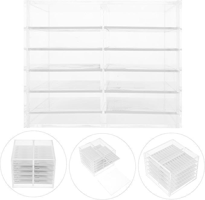 SAFIGLE Acrylic 10-layer False Eyelash Organizer Box Multi-compartment Eyelash Storage Case Portable Artificial Lash Holder for Makeup and Beauty Tools