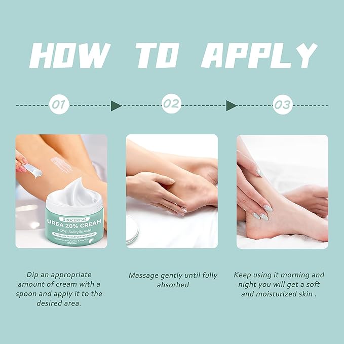 Grocerism Urea Cream 20 Percent For Feet Plus 2% Salicylic Acid 8.82 oz || Foot Cream and Hand Cream Maximum Strength with Hyaluronic Acid, Tea Tree, and Aloe Vera for Deep Moisturizes, Callus Remover