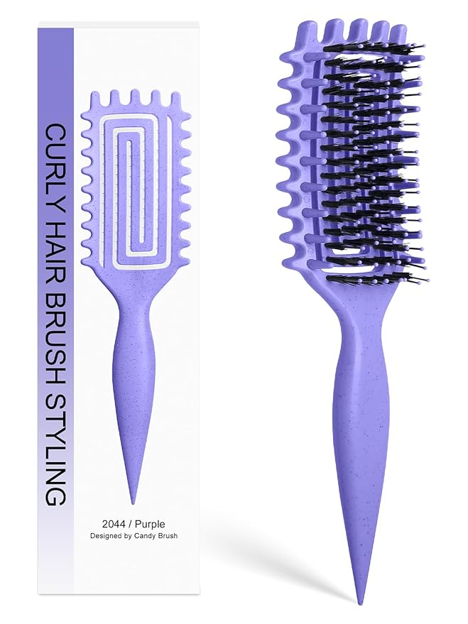 Curly Hair Brush, Curl Defining Brush for Women and Men, Effortless Detangling and Shaping for Curls, Waves and Coils, Reduces Pulling, Smooth Results (Purple)