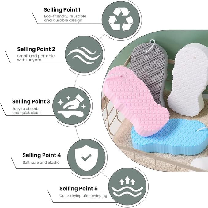 4Pcs Magic Exfoliating Bath Sponge,3D Super Soft Exfoliating Bath Sponge,Softens When in Contact with Water and can be reused.(Blue+Pink+Gray+White)