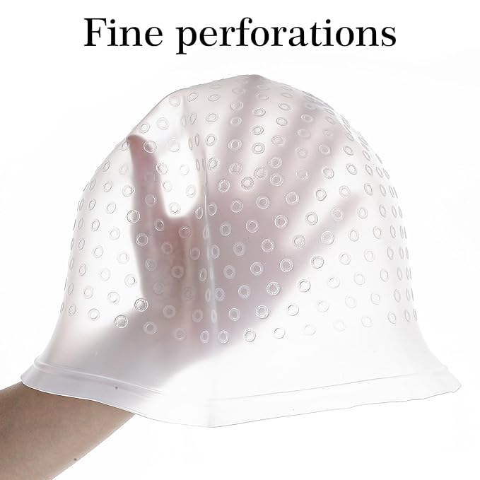 Silicone Highlighting Hair Caps with Pre-Cut Holes, Reusable Hair Dye Caps for Professional and DIY Hair Coloring, Includes Hook Needle, Salon Hairdressing Dyeing Staining Tools for Women Men (White)