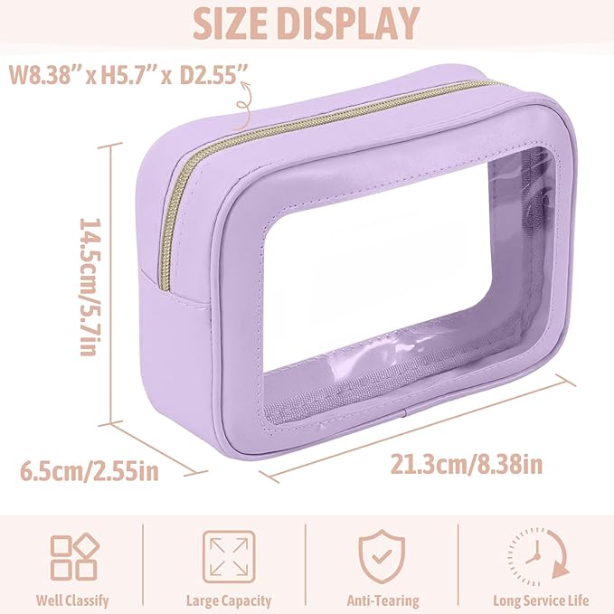 3PCS Clear Toiletry Bag,TSA Approved Travel Pouch with Zipper for Cosmetics and Toiletries，Diaper Bag Organizer Pouch Set, Purse Organizer and Clear Car Bag for Women and Kids