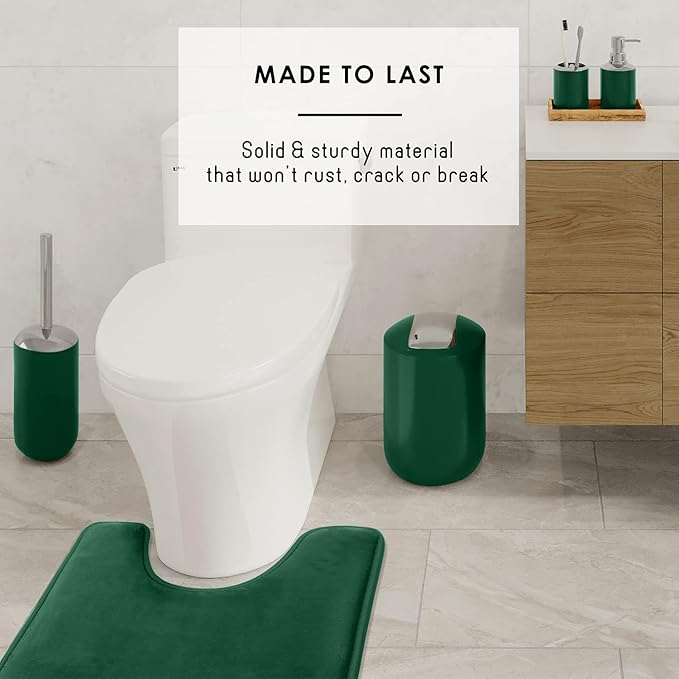 Clara Clark Bathroom Accessories Set - Bathroom Set with Adhesive Corner Shower Caddy Hanging, 25PC Bathroom Accessory Set, Green Shower Curtain Set, Toilet Brush, Trash Can & Soap Dispenser