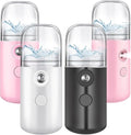 Mudder 4 Pcs Nano Facial Mister Handy Nano Mist Sprayer 30ml Visual Water Tank Portable Face Steamer Mini USB Mister for Lash Extensions, Skin Care, Makeup(White, Black, Light Pink, Pink)