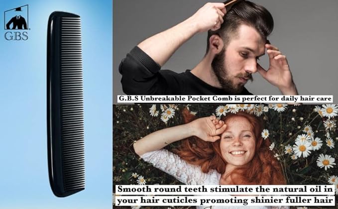 GENTS 15 for Men's Hair Black Pack Pocket Size Beard & Mustache Combs Unbreakable 15 All Fine Sideburns for Travel Effortless Glide Peak Comfort Bag Packing Fine Tooth