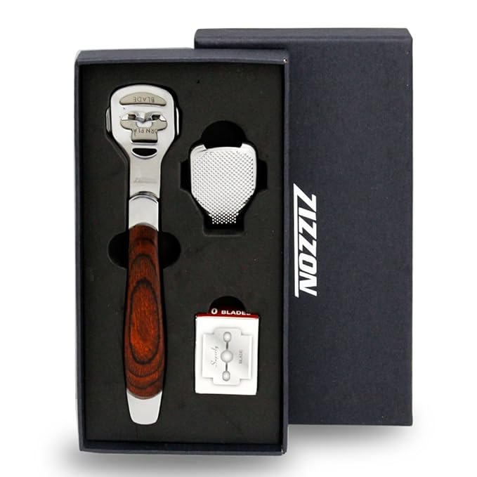 ZIZZON Foot Care Pedicure Callus Shaver Hard Skin Remover Wood Handle 10 Blades ZIZZON