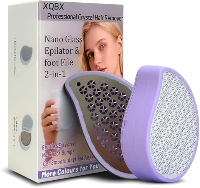 Compact 2-in-1 Hair Removal & Foot Exfoliator - Glass Nano-Crystal Tool for Quick Salon-Smooth Skin + 195 Micro-Blade Foot File, Mess-Free, Ideal for Gym/Travel, Unisex Grooming Kit
