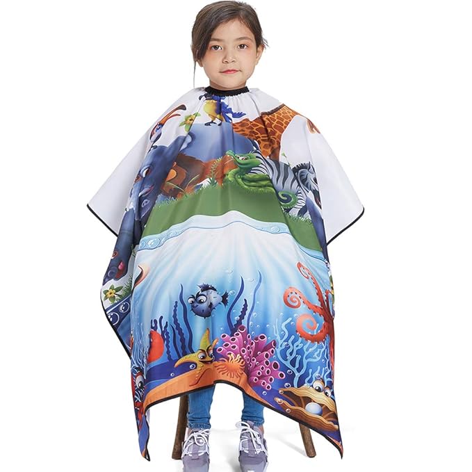 DOKKIA KIDS Barber Cape Haircut Hair Cutting Children Toddler Boys Girls Hairdressing Salon Styling Cloth Apron Cover Gown (CARTOON SEA WORLD/40×50")