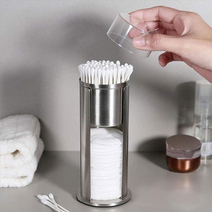 Cotton Pad Holder - Stainless Steel Qtip Makeup Removers Dispenser with Lids, 2.9x7.3 inch