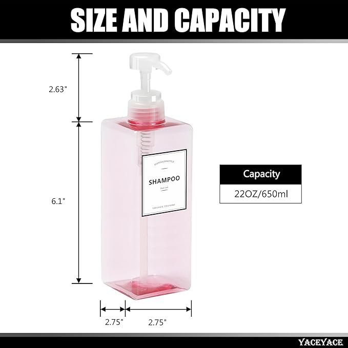 22oz Set of 3 Travel Shampoo and Conditioner Dispenser, Empty Soap Dispenser, Pink Refillable Bottles