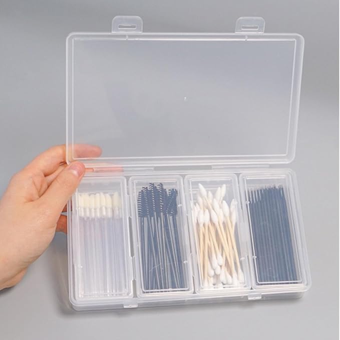 Cotton Swab Holder for Travel, 4 in 1 Portable Small Dental Floss Holder, Travel Floss Picks Case with Dustproof Lid, Clear Plastic Small Travel Containers for Cotton Bud Hair Ties