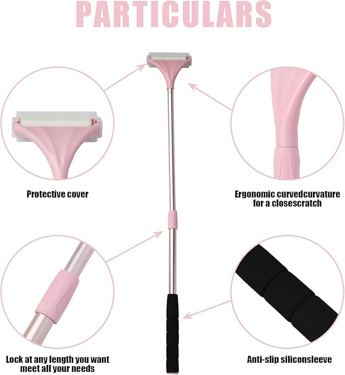 EASACE Lotion Applicator for Back,Portable 21inch Lotion Applicator with Long Handle,Extension Back Applicator Lotion with 3 Replacement Roller for Back self(Pink)