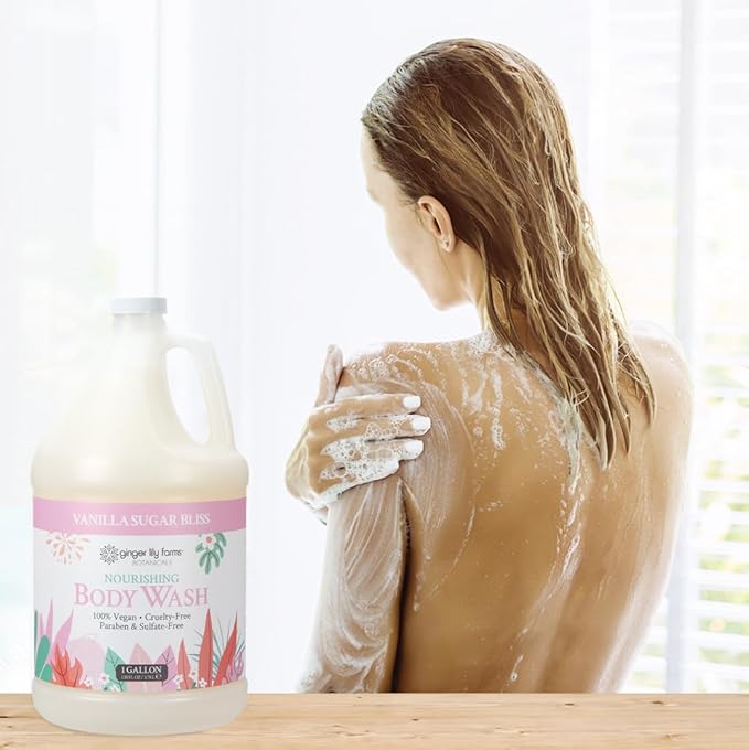 Ginger Lily Farms Botanicals Nourishing Body Wash, 100% Vegan & Cruelty-Free, Vanilla Sugar Bliss Scent, 1 Gallon (Pack of 4)
