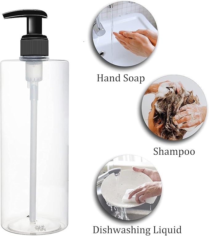 6 Pack 16 oz Plastic Pump Dispenser Bottles for Massage Oil, Shampoo, Lotions, Body Wash Pump Bottles, Hand Sanitizer Refillable Containers with Pump, 1 Funnel, 8 Chalk Labels