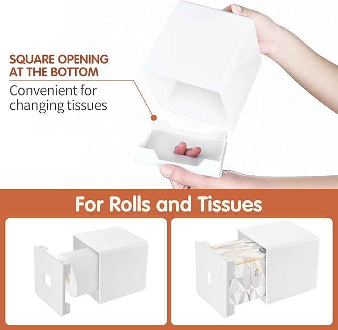 Tissue Box Cover, Square Facial Tissue Holder Storage for Bathroom Vanity, Countertops, Dressers, Night Stand, Parlors and Offices - White