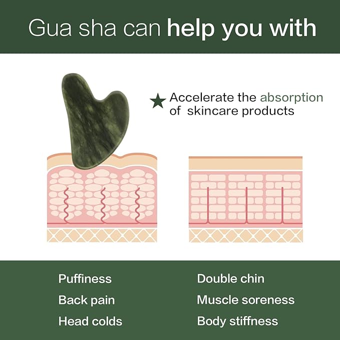Gua Sha Facial Tools, Jade Guasha Tool for Face & Eye Gua Sha Stone for Puffiness Reducing & Jawline Sculpting Face Stone Gua Sha Tools for Skin Care Woman GuaSha Stone Tool, Dark Green