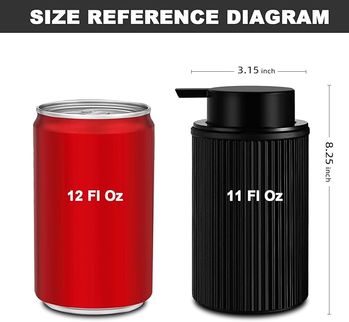 Matte Black Foaming Soap Dispenser, Ribbed Glass Foam Hand Soap Dispenser for Bathroom, 11 Fl Oz Refillable Foaming Bottle with Black Pump, Modern Dish Soap Foam Dispenser