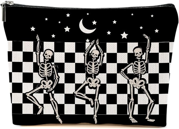 Goth Spooky Gifts for Women, Gothic Horror Skeleton Black Makeup Bag Cosmetic Pouch,Portable Travel Toiletry Bag, Dancing Skeleton Gifts for Women Girls Daughter Sisters Coworker Friends Friendship