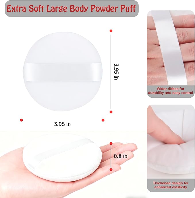 Body Powder Puff Extra Soft Large 3.95" Dusting Powder Puff for Women Bath and Face Makeup Setting Powder Applicator - Perfect for Talcum or Loose Powder, Big Beauty Sponge