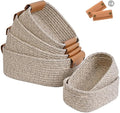 Storage Baskets for Organizing, Small Woven Basket Set of 6-4 Shelf Basket with Leather Handle and 2 Small Gift Baskets, Cotton Rope Basket for Shelves, Nursery, Dog Toy, Bathroom