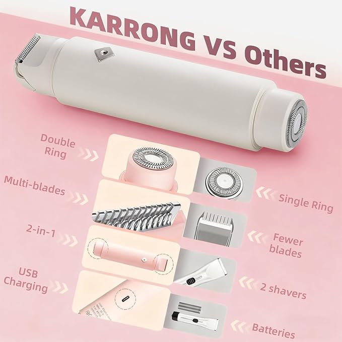 Bikini Trimmer for Women, Cordless Dual-Head Electric Razor Painless Hair Removal, Waterproof Lady Dermave Shaver for Body Facial Bikini Private Area (White)