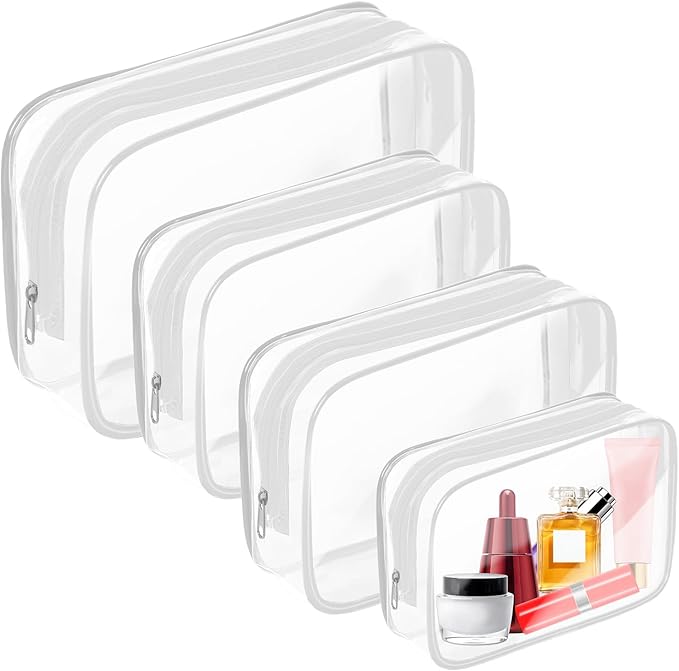 AURUZA Clear Makeup Bag,Portable Travel Toiletry Bags with Zipper, TSA Approved Clear Organizer Bags, PVC Cosmetic Pouch for Airport Airline Compliant