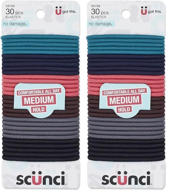 Scunci by Conair No Damage Elastic Hair Ties in Assorted Colors, 60 Pack Multicolor for Women and Men