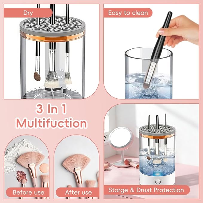 3 In 1 Electric Makeup Brush Cleaner Machine,Automatic Makeup Brush Cleaner Electric,Cleaning Tool,Cosmetic Brushes Cleaners,For Deep Cleaning (White)