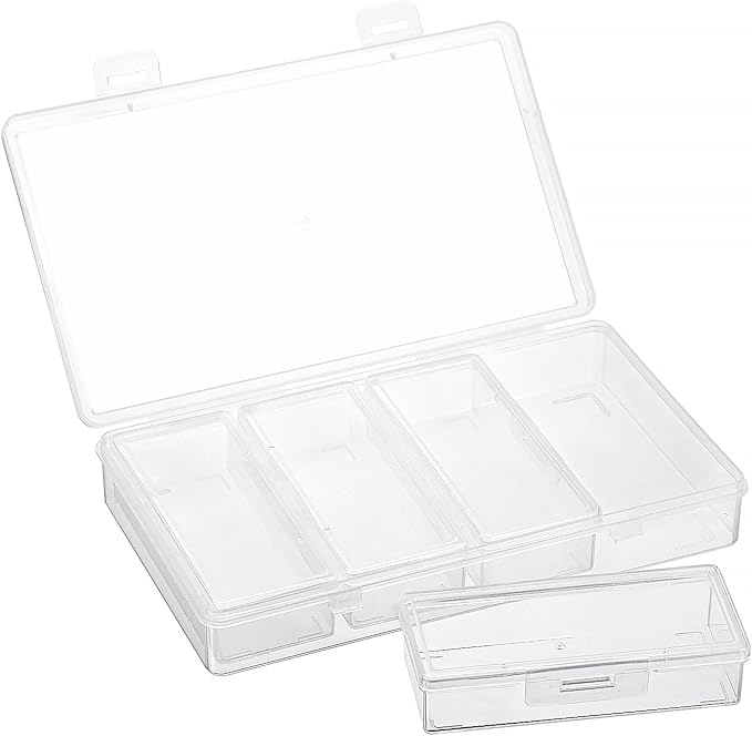 Hipiwe Plastic Cotton Swab Holder for Travel 4 in 1 Compact Cleaning Organizer for Hair Rope Paperclip Clear Dental Floss Sticks Case with Lid Small Travel Container Hair Tie Storage Box