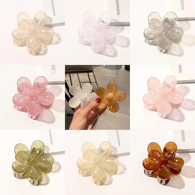 Flower Hair Clips 8PCS, Large Claw Clips for Women Girls Thick Thin Hair, Strong Hold Non slip Big Matte Dasiy Jaw Clamps Hair Accessories 8 Colors