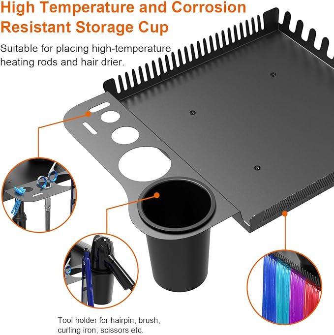 Salon Rolling Tray with 2 Magnetic Bowls, Professional Tool Tray Cart, Hair Extension Tray for Hairdressers, Color Tray Trolley for Hair Salon Home Use