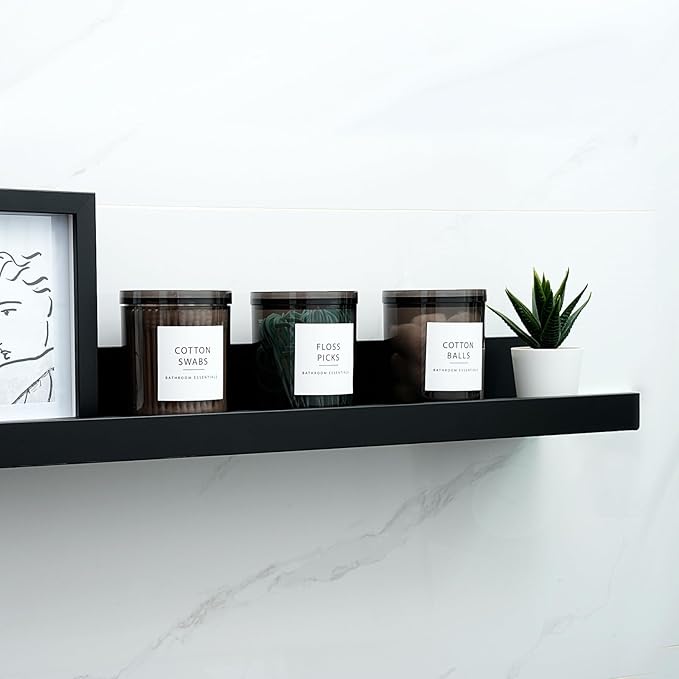 SheeChung 4-Pack Black Stackable Apothecary Jars - (10oz & 12oz) Mixed Sizes Qtip Holder - Modern Industrial Bathroom Accessories Decor with Storage Lids - Translucent Black