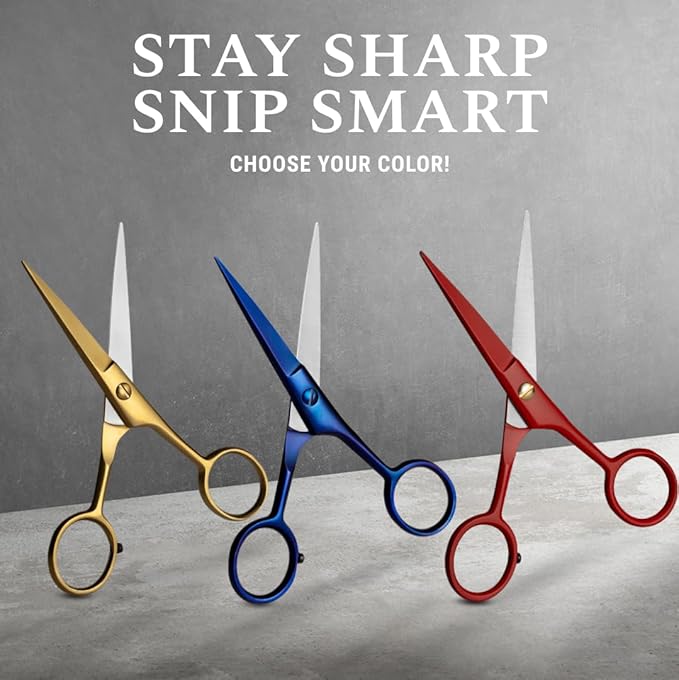 Ontaki Beard & Mustache Scissors for Men - 5inch, True Red - 410C German Steel Durable, Ergonomic Design Travel Friendly Facial Hair Scissors - Beard Grooming Kit 2 Combs & Case Perfect for Styling