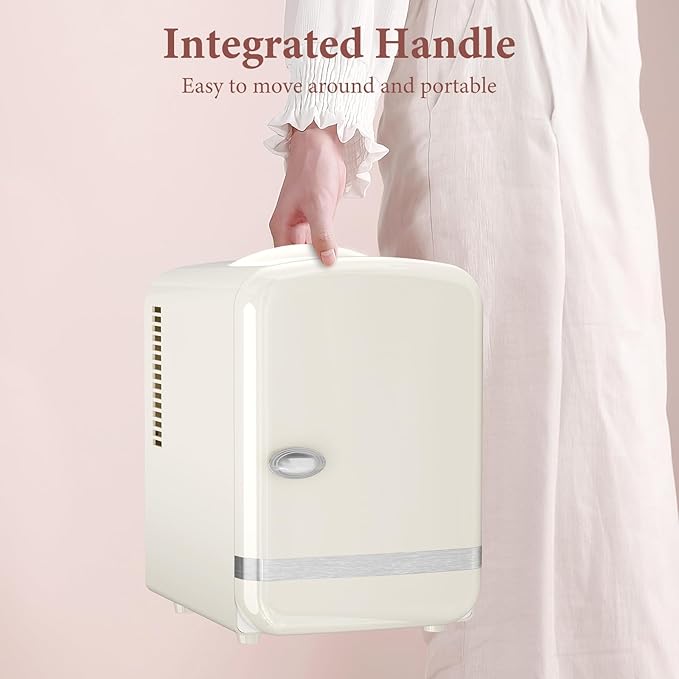 Xbeauty Retro Mini Fridge, Compact Refrigerator with 4L Capacity/6 Cans，Cooler & Warmer, Removable Shelf for Skincare, Beverages, Cosmetics, Perfect for Dorm, Bedroom, Cream