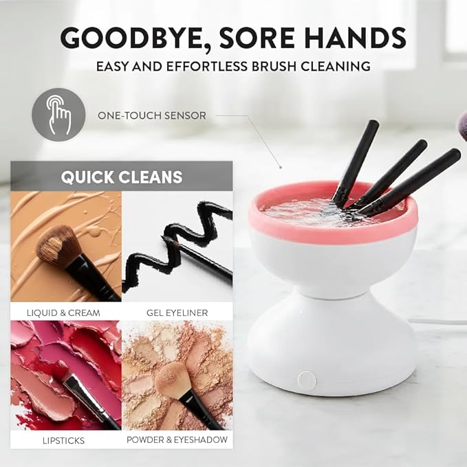 ÉCLAT Electric Makeup Brush Cleaner Machine, Remove Residue on Brush, Sponge, Powder Puffs, Cosmetic Tool Cleaner, No Batteries Needed, Portable Spinning Washer Saves Cleanser Solution (Black/Pink)
