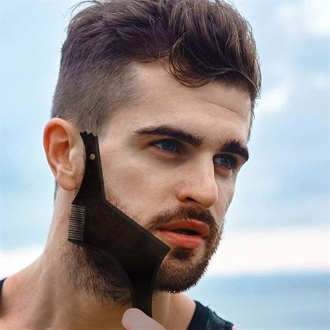 Beard Shaper Beard Shaping Tool & Guide for Men - Curve & Step Cut Edge Template for Trimming Mustache, Goatee, Neckline & Hairstyle - Black