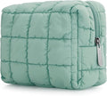 E-Tree Cute Makeup Bag,Quilted Cosmetic Bag,Make up Pouch for Purse,Toiletry Zipper Pouch,Checkered Bag,Travel Case,Storage Pouches for Organization (Green)