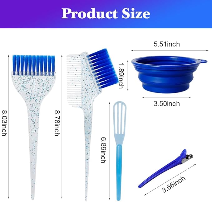 Hair Dye Color Brush and Bowl Set, Color Bowl Brushes Tool Mixing Bowl Kit Tint Comb for Hair Tint Dying Coloring Applicator (Dark Blue&Clear)