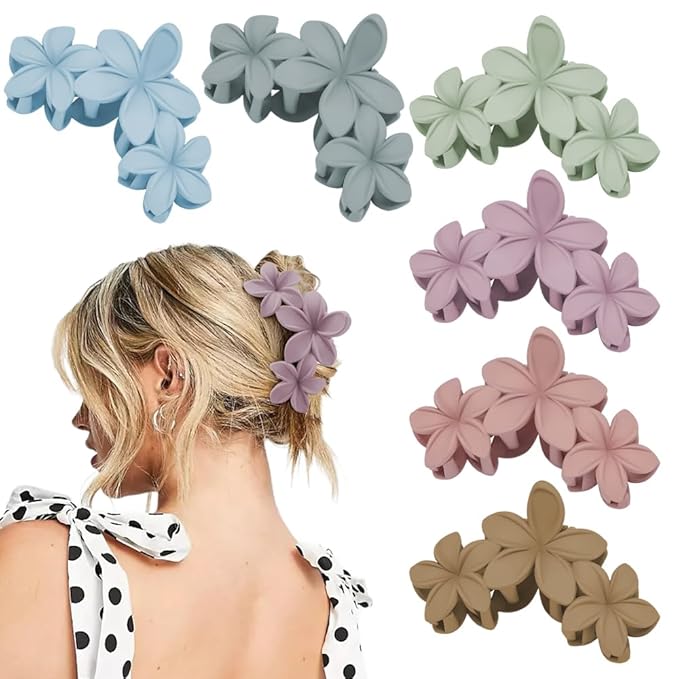 Ahoney 6PCS Flower Hair Clips for Women Strong Hold Nonslip, Big Flower Claw Clip for Thick Hair, Hawaiian Hibiscus Cute Hair Clips Beach Hair Accessories for Women Girls 11