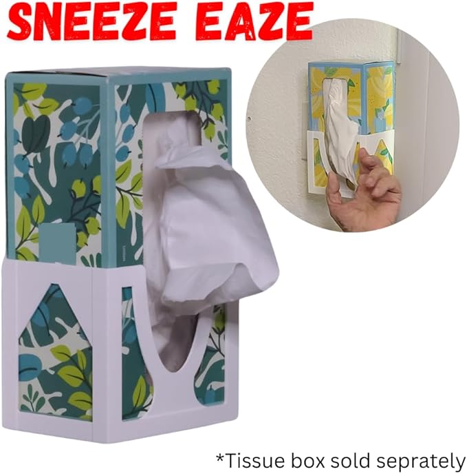 Sneeze Eaze Wall-Mounted Tissue Box Holder - Space-Saving Design - Easy Loading & Stylish Home Decor - Versatile Installation Options - Perfect for Home, Office & School - Made in The USA (White)
