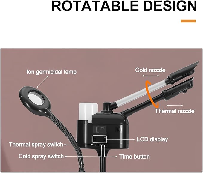 Artist hand Facial Steamer Professional 3 in 1 Hot and Cold Facial Steamer with 5X LED Magnifying Lamp, Esthetician Facel Steamer Fast Heating for Beauty Salon Spa Home Use, Black