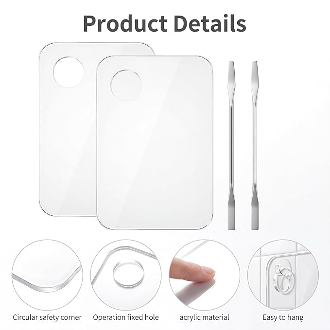 4 Pcs Makeup Mixing Tray, Acrylic Cosmetic Makeup Palette with Make Up Spatula, Make Up Mixing Palette Foundation Palettes for Beauty Salon Color Cream Liquid Foundation Mixing Palettes