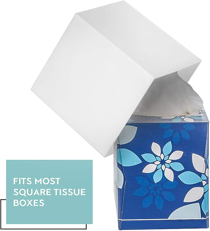 2 Pack White Tissue Box Cover – Square Tissue Box Holder for White Bathroom Accessories Countertop, Decorative Tissue Cover and Square Cube Holder for Modern Home, Office or Dresser Décor
