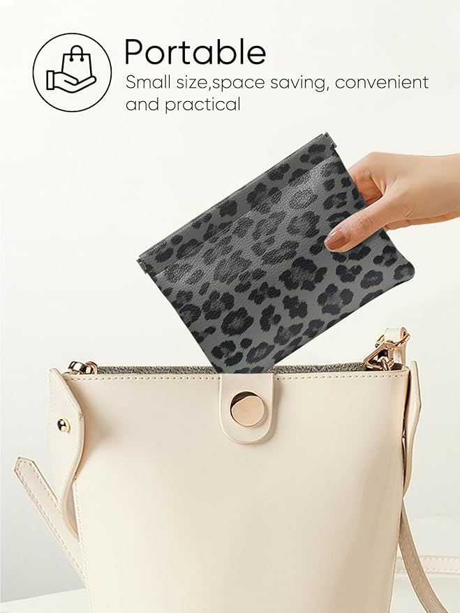 2 Leopard Leather Small Makeup Pouches Set for Women,Cosmetic Accessories,Waterproof and Portable Cosmetic Bags,Self-closing,No Zipper, Aesthetic Storage Pouch,Lipstick for Purse, Black