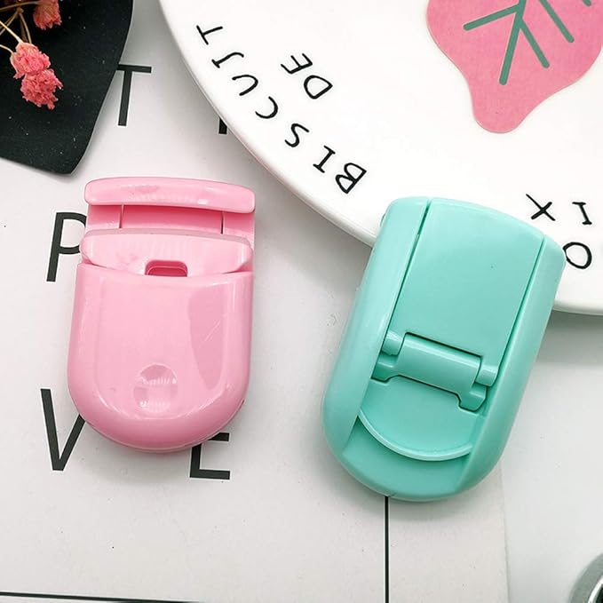 2 Pieces Mini Eyelash Curlers Portable Lash Curlers Travel Plastic Eyelash Curlers Eyelash Curlers With Replacement Pads Fits All Eye Shapes No Pinching Or Pulling(Pink, Green)
