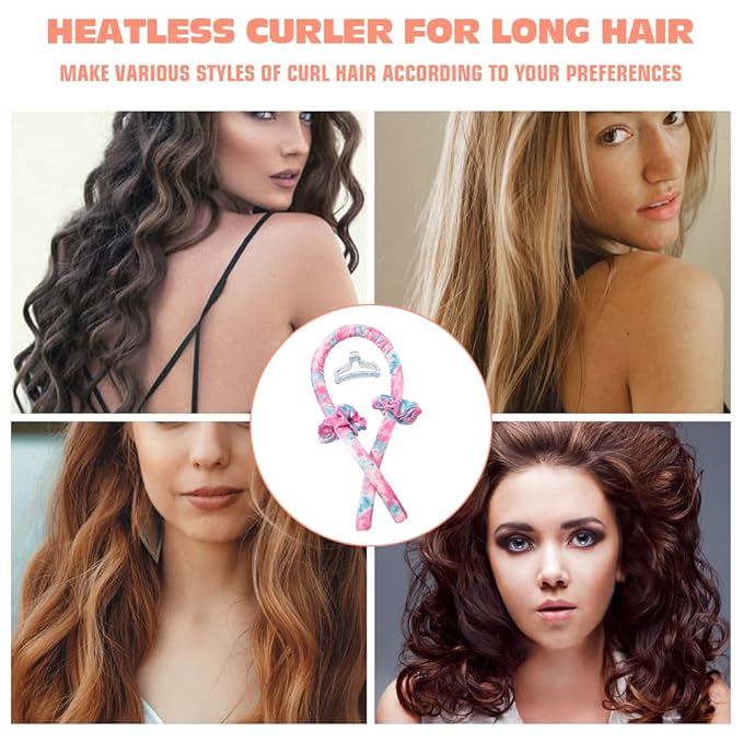 Heatless Curling Rod Headband No Heat Silk Ribbon Curling Rod Hair Roller Curls with Hair Claw Clip Lazy Natural Soft Wave DIY Hair Rollers Styling Tool for Sleep in Overnight (fen-lan)