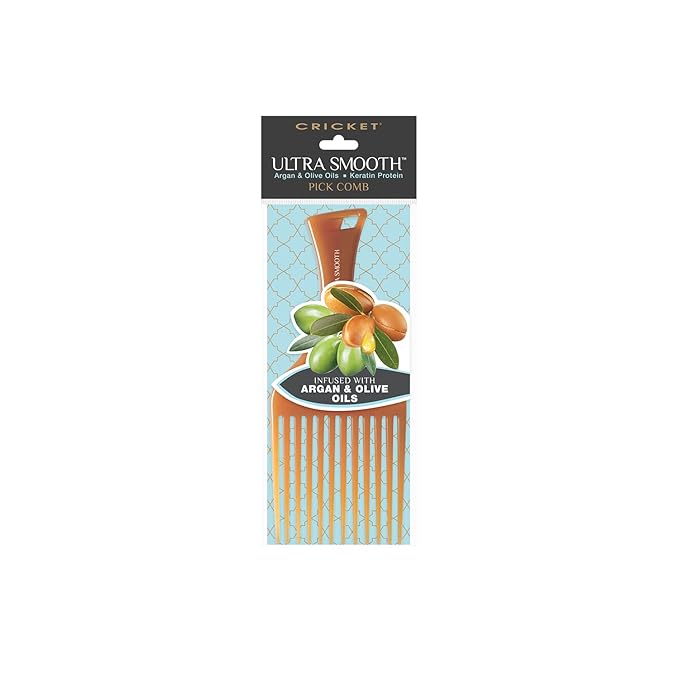 Cricket Ultra Smooth Hair Pick Comb for Volumizing, Detangling, and Reducing Frizz - Enriched with Argan, Olive Oil, and Keratin Infused, Ideal for Curly, Thick, and Long Hair